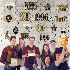 Turypaty 30th Birthday Decorations Hanging Swirls for Men Black Gold