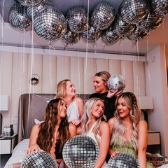 Katchon, Silver Disco Ball Balloons -22 Inch, Pack Of 6 | 4D Sphere Ba
