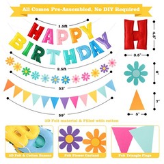 Felt Birthday Decorations, NO DIY, Pre-Strung 3D Felt Happy Birthday Banner w…