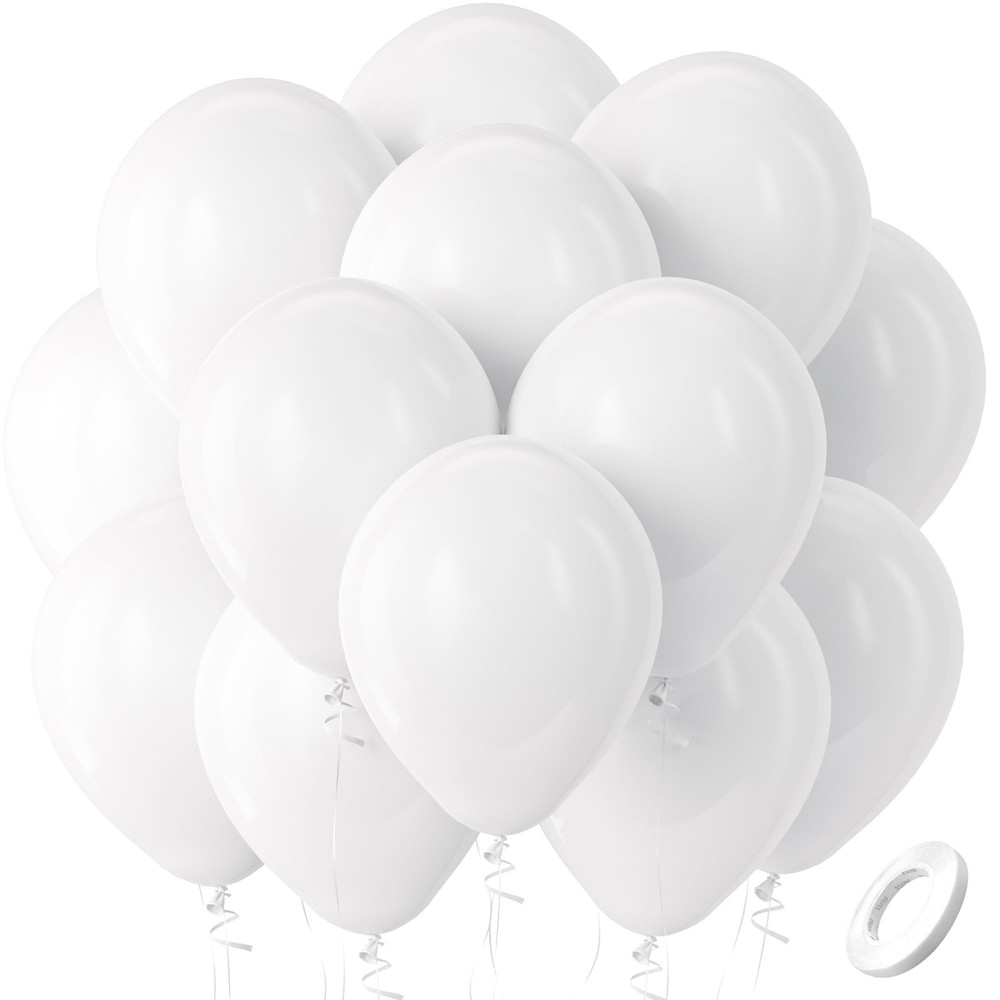 White Balloons Latex Party Balloons, 100 Pack 12 inch Round Helium Balloons f…