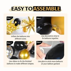 107pcs Black Gold Birthday Decorations for Men with Black and Metallic Gold F…