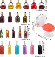 21-Piece Miniature Bottles & Funny Toilet Cake Topper for Dollhouse Decor