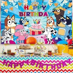 Blue Sheepdog Happy Birthday Backdrop,for Kids Birthday Party Decoration 5×3.2ft