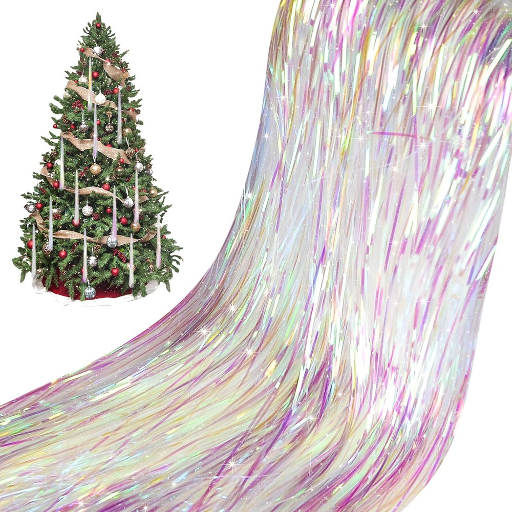 White Christmas Tree Icicles Tinsel Foil Fringe Iridescent 22 Inch 6000 PCS