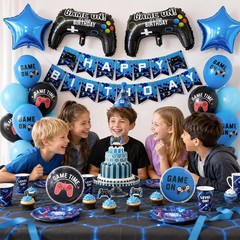 Video Game Birthday Decorations for Boys,Game Party Decoration with Blue Blac…