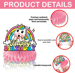 9PCS Unicorn Honeycomb Centerpieces Themed Birthday Party Decorations Rainbow Co