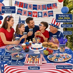 250th Anniversary Party Decorations Set, 87 Pc, Blue, 1776-2026, USA 250
