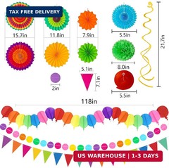 33Pcs Fiesta Decorations Cinco De Mayo Decorations Multi-Color Paper Fans Garlan