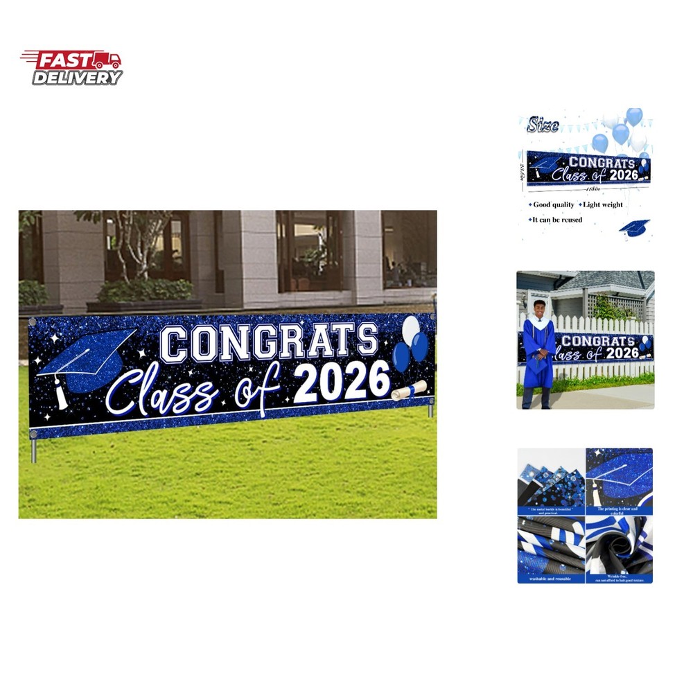 2026 Graduation Yard Sign Large Congrats Grad Banner Blue Class of 2026 Banne…