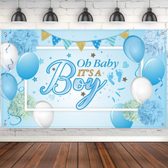 Baby Shower Backdrop It’s a Boy Large Fabric Banner 73×43 Photo Booth Decor Blue