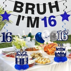 11Pcs 16th Birthday Decorations for Boys Men, Blue Sliver Happy 16th Birthday…