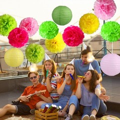 13 PCS Hawaiian Luau Party Decorations Tropical Tissue Paper Pom Poms Lanterns