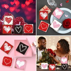 6 Pcs Valentines Tiered Tray Decor Set Wood Heart Standing Blocks Decor Farmh…
