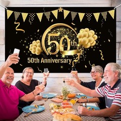Memorable 50th Party Decoration – Lightweight Black Gold 72.8 x 43.3 Inch Banner