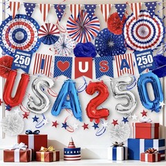 USA 250th Anniversary Party Decor 33Pc Banner Fans Balloons 4th of July
