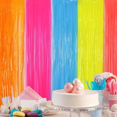 2 Pack Neon Tinsel Curtains – 6 Vibrant Rainbow Colors for UV Glow Parties
