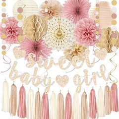 Boho Baby Shower Decorations – Blush Pink & Beige Banner, Lanterns, Streamers, P