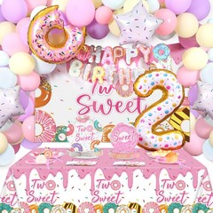 143Pcs Sweet Birthday Party Decorations Girls Donut tableware Set Sweet Donut…
