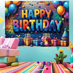 Happy Birthday Backdrop Banner Sign for Boys Girls Colorful Birthday Party Decor