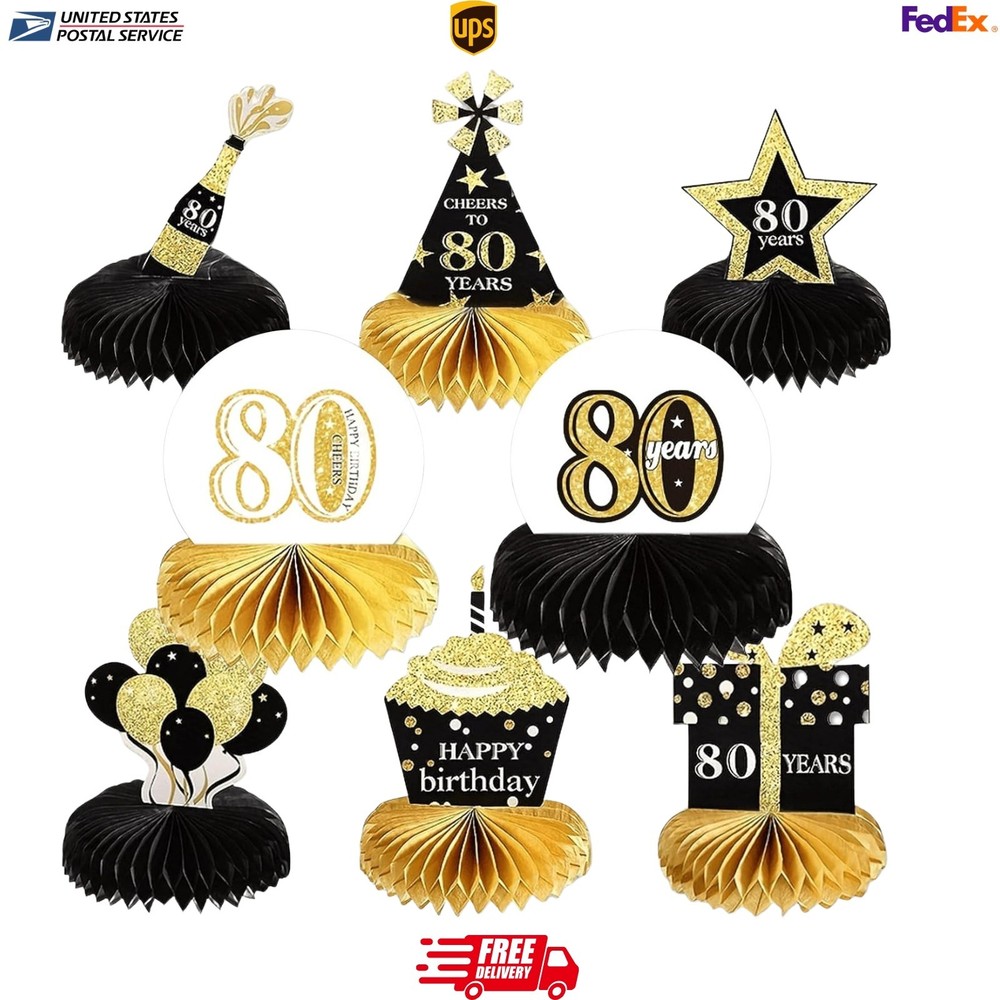 8 Pieces Birthday Party Supplies Decorations 80th ~ Birthday Party Honeycomb
