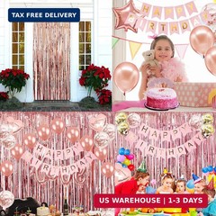 Rose Gold Birthday Party Decorations, Happy Birthday Banner, Rose Gold Fringe Cu