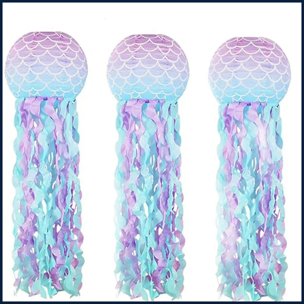 3PCS Mermaid 8INCH/10Inch Paper Lanterns Set Jellyfish Scales Design under the