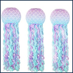 3PCS Mermaid 8INCH/10Inch Paper Lanterns Set Jellyfish Scales Design under the