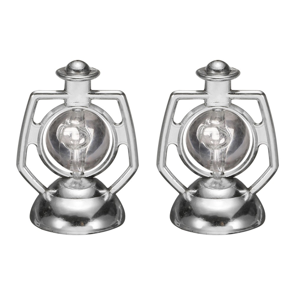Dollhouse Micro Lantern, 1.32″ Height, Plastic Simulation Oil Lamp Silver, 2pcs