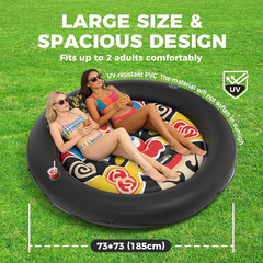 Inflatable Tanning Pool Float with Cup Holders & Pillow – 73″ XL Raft for Adults