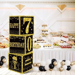 Eiurteao 3pcs Black Gold 70th Birthday Decorations Boxes for Men Women | Happ…