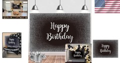 Happy Birthday Photo Booth Backdrop – Blak Silver 7x5FT