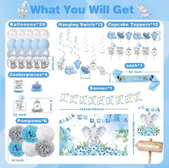 Elephant Baby Shower Decorations for Boy, Blue Baby Boy Shower Decorations Kits