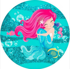 Round Mermaid Princess Ariel Backdrop Background Happy Birthday Party Decor