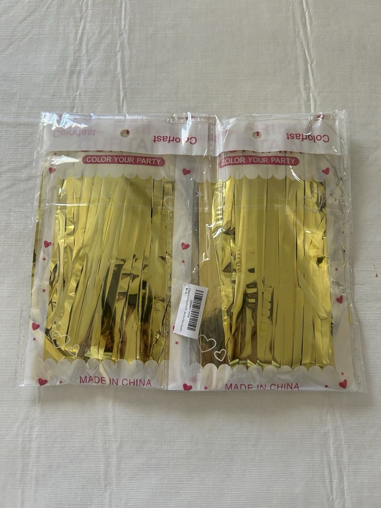 2 Pack Gold Backdrop Metallic Foil Fringe Curtains Party Supplies – Brand New