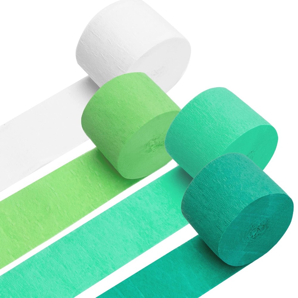 Crepe Paper Streamers 4 Rolls 328ft, Pack of Green, Turquoise, Lime and White…