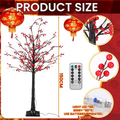 5 Ft Lighted Lunar New Year Tree with 80 LED Red Berry Decor for Home