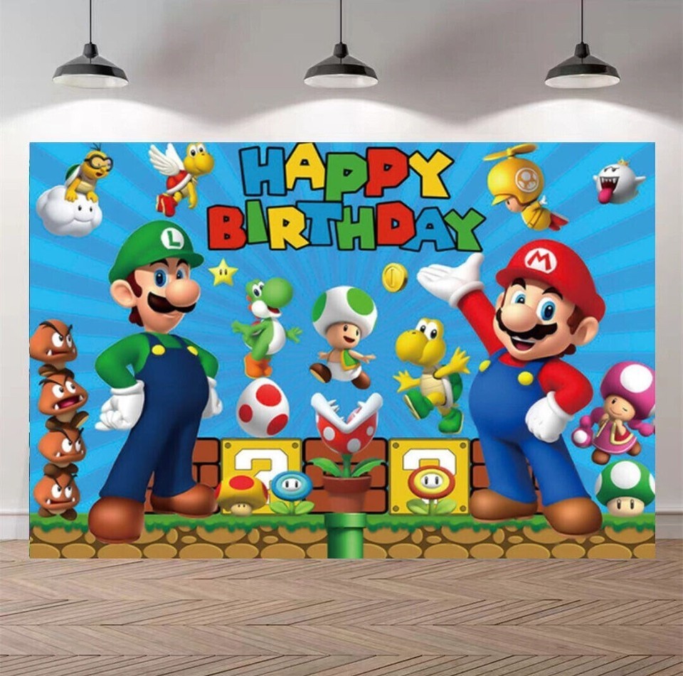 Popular games Super Mario Backdrop Happy Birthday Background Party Banner Props