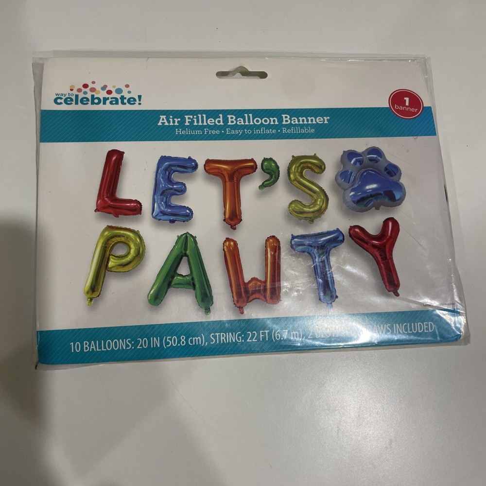 Pet Party ‘Let’s Pawty’ Balloon Banner BRAND NEW UNOPENED.