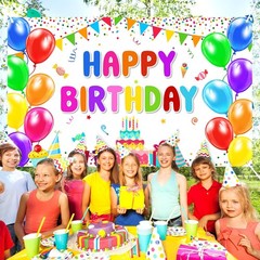 Happy Birthday Banner Backdrop Decorations Flag Outdoor 71×44 Inch,Colorful R…