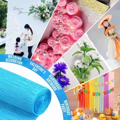 3 Rolls Blue Heavy Duty Crepe Paper Flowers Weddings DIY Craft 17×98 Inch