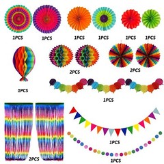 Party Decorations, Colourful Rainbow Foil Fringe Curtain Fiesta Hanging Paper…