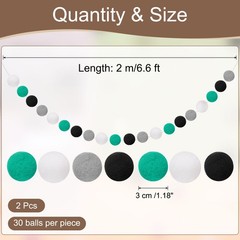 2pcs Pom Pom Garland 6.6 ft 30 Balls for Crafts Decor(Black, White, Grey, Green)
