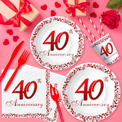 APOWBLS 40Th Anniversary Decorations Tableware – Ruby 40Th Wedding Anniversary P