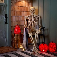 5 ft 5 in LED Eyes Poseable Human Size Skeleton Skull Halloween Decoration Prop