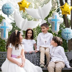 Religious Foil Balloons Party Decoration – 7Pcs Cross White Dove Star Aluminu…
