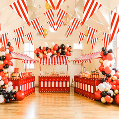 100Ft Red and White Striped Pennant Banner, Carnival Circus Theme Party Decorati