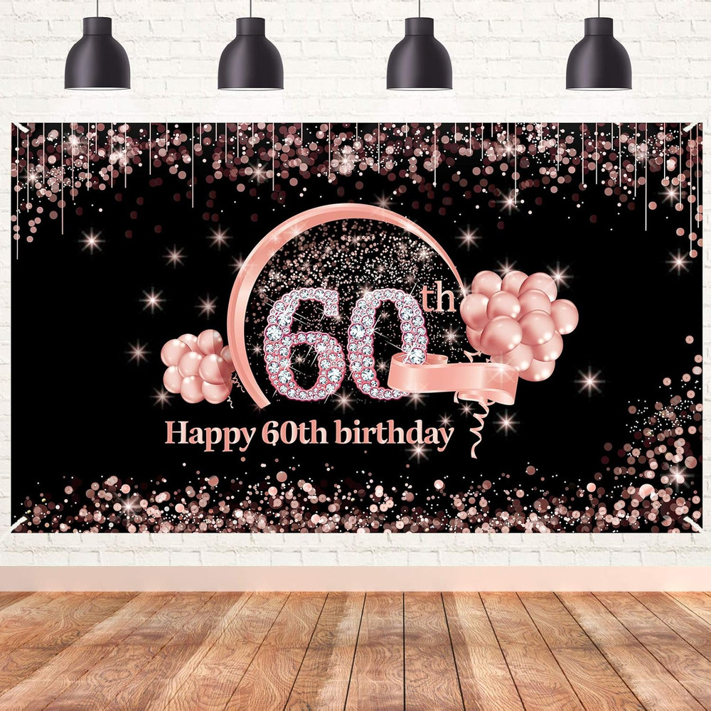 60Th Birthday Banner Decorations Backdrop for Women, Extra Large 60 Year Old Bir