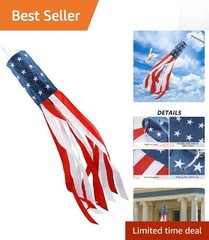 Densely Embroidered 40” American Flag Windsock for Independence Day Celebration