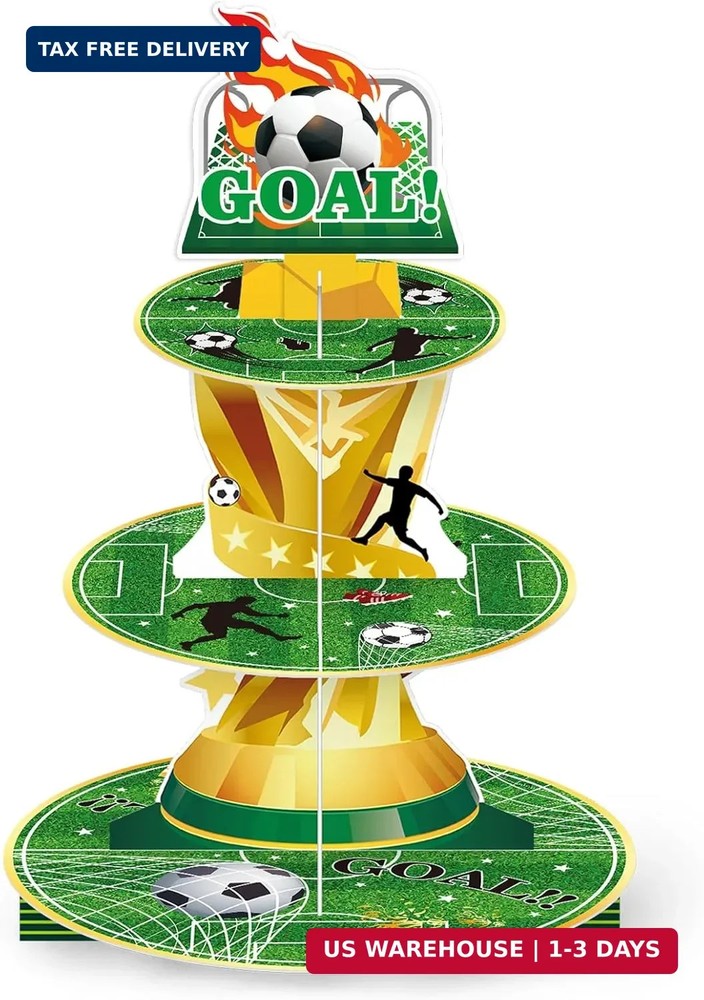 Soccer Birthday Party Decorations 3 Tier Cupcake Stand World Cup Trophy 2026 Foo