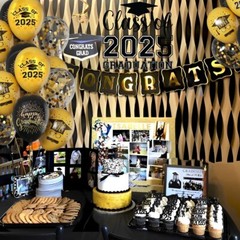 Graduation Balloons for Class of 2025 – Gold and Black Grad Latex Confetti Ballo